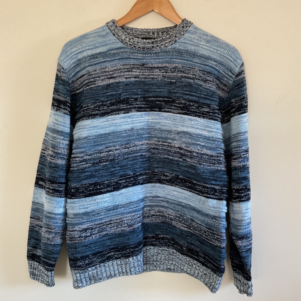 VTG Y2K Southpole Mens L Chunky 3D Knit Blue Striped Sweater Hip Hop Preppy Emo